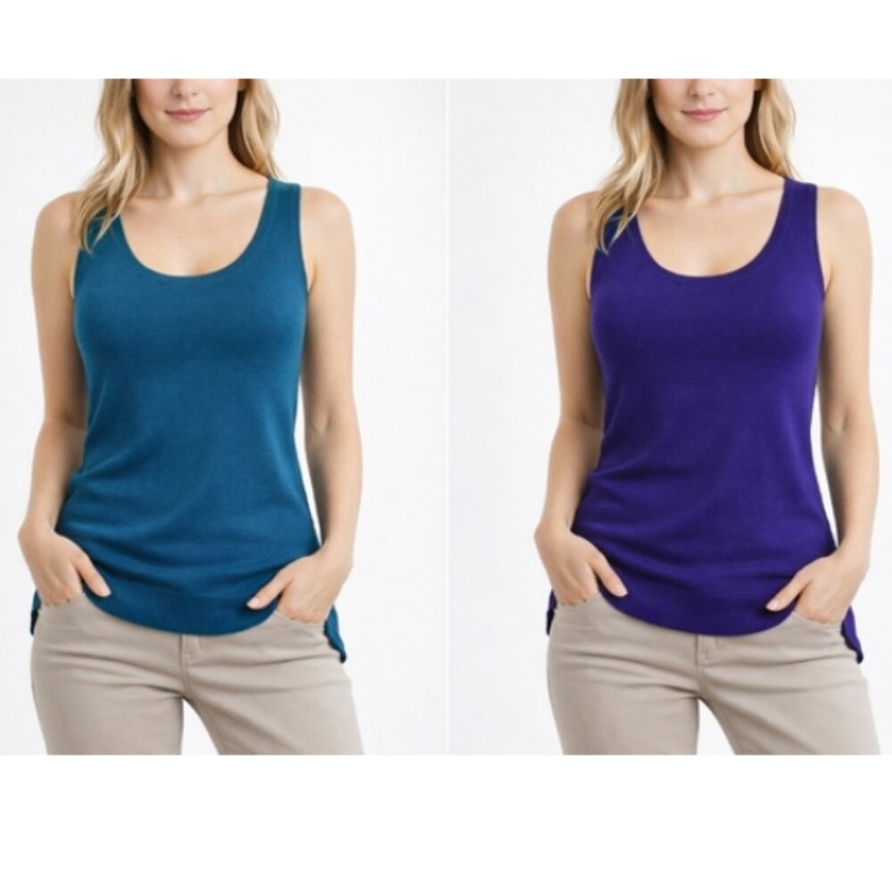 Bundle of 2 Chico’s Scoop Neck Sweater Tank Tops – Size 1 (Fits M/L)